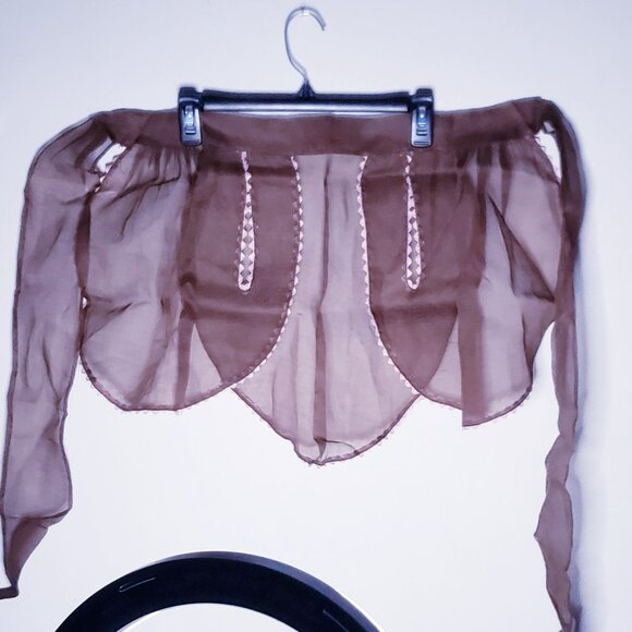 1950s Vintage Wife Brown Sheer Waist Apron Pink Trim with Pockets Retro Trad - Picture 9 of 12